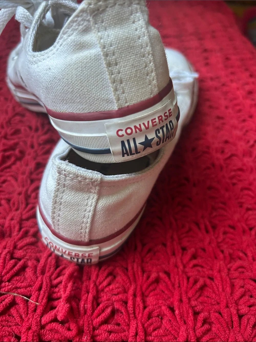 Converse Kids White Canvas Low Top Sneakers with Red Trim